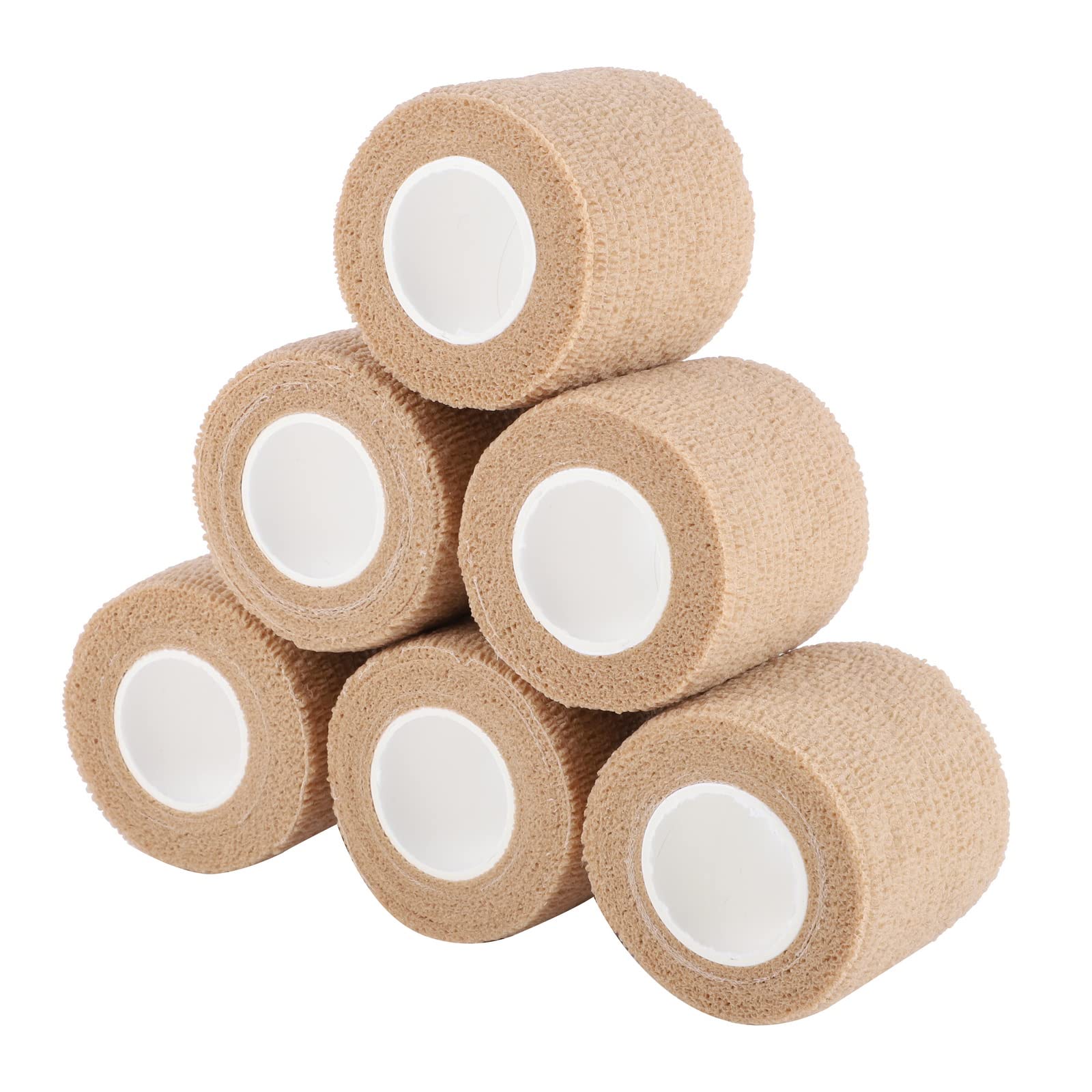 6 Rolls Self Adherent Cohesive Bandages, 5 cm x 4.5 m Non-Woven Cohesive Wrap Uses Include Wrist & Finger Tape Vet Tape Medical Tape Football Sock Tape Sports Tape, Complexion