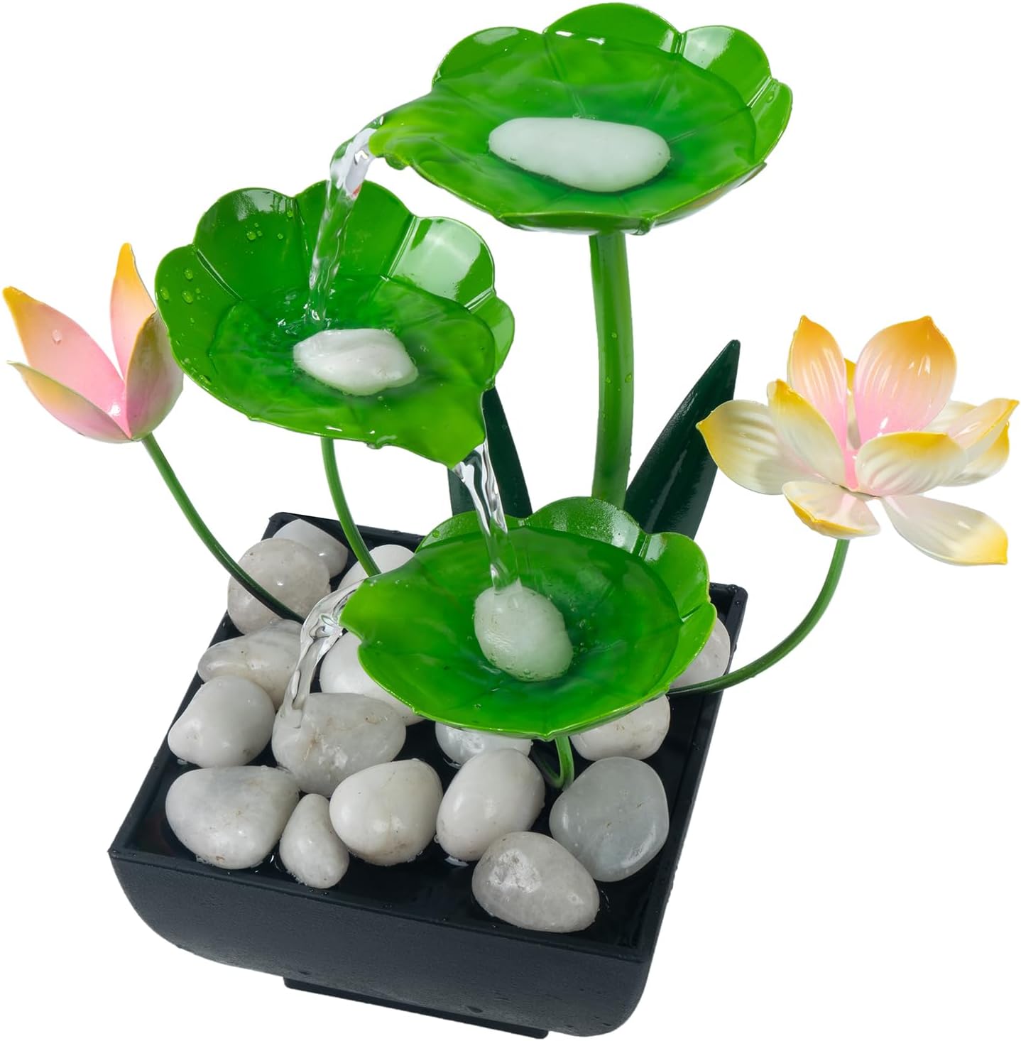 Indoor Fountains & Accessories - YOQUATE Indoor Waterfall Fountain Decor 3-Tier Floral Green Leaf Relaxation Min Fountains Waterfall, Desk Fountain Including Lots of Rocks and Soothing Sound Machine (A6-Green C)