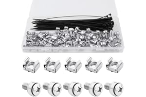 30pcs M6x16 Rack Mount Cage Nuts & Screws, with 50pcs Zip Ties Stainless Steel Mounting Screws and Square Nuts Accessories fo