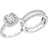 Blongme 2.66CT Wedding Engagement Rings Set for Women 925 Sterling Silver Cushion Halo CZ Wedding Bands Promise Bridal Ring Enhancer for her Size 4-12