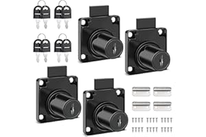 Lddzuo 4 Pcs Black Desk Drawer Locks, Cam Cupboard Locks, Cylinder Cupboard Drawer Lock for Door Household Office Cabinets St