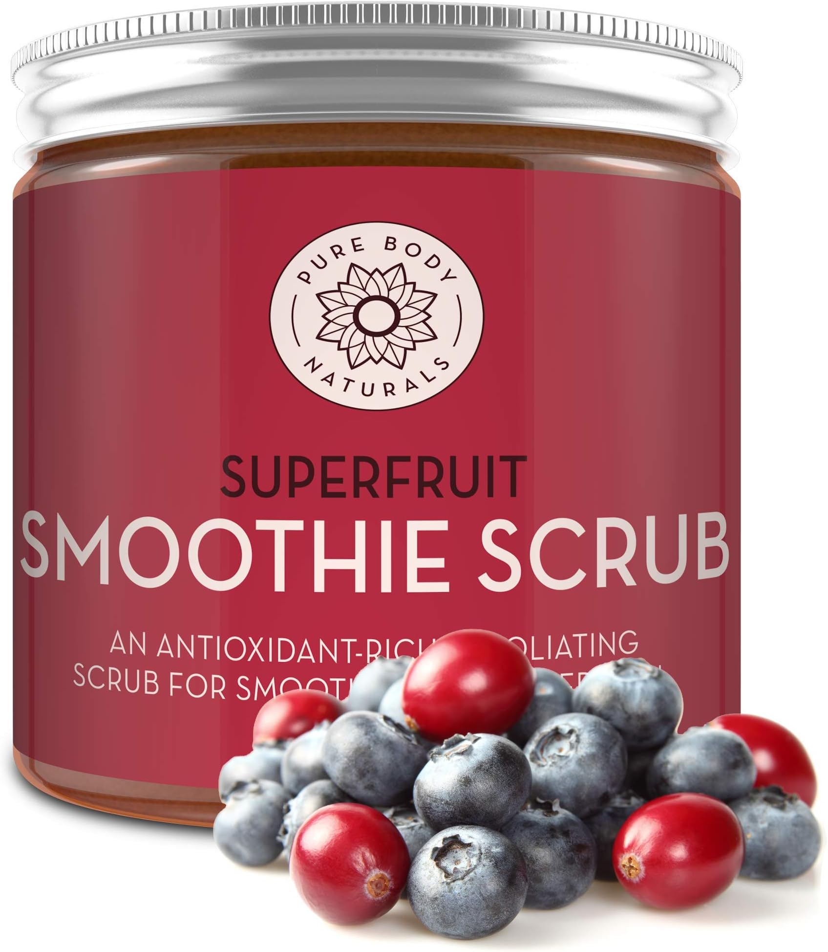 Superfruit Smoothie Scrub, 8.8 fl oz by Pure Body Naturals | Antioxidant-Rich Exfoliating Scrub for Smooth, Rejuvenated Skin