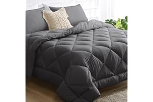 JOLLYVOGUE Dark Grey Queen Comforter Set, Reversible Bed in a Bag Bedding Set for All Seasons, 3 Pieces Bed Set with 1 Comforter and 2 Pillow Shams