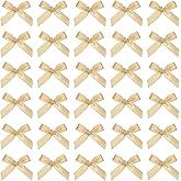 MECCANIXITY 100Pcs Mini Ribbon Bow 1.8 inch Mini Fabric Satin Ribbon Flower Bows for Craft DIY Sewing Wedding Birthday Party Champagne