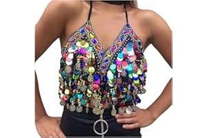Wuchieal Sequin Halter Bra Top Salsa Belly Dance Boho Festival Clubbing Tribal Bra BH Top