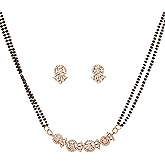 Sunsoul by Touchstone Traditional Indian Bollywood Studded Diamond Look Black Beads Symbolic Designer Jewelry Mangalsutra Pendant Set in Gold Tone for Women.