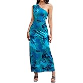 XIITYMU One Shoulder Dress for Women 2026 Summer Print Sleeveless Cut Out Ruched Party Bodycon Maxi Dresses