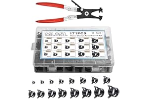171Pcs 6-25mm Spring Band Hose Clamps with Swivel Flat Plier Assortment Kit, Spring Band Type Fuel Line Silicone Vacuum Hose 