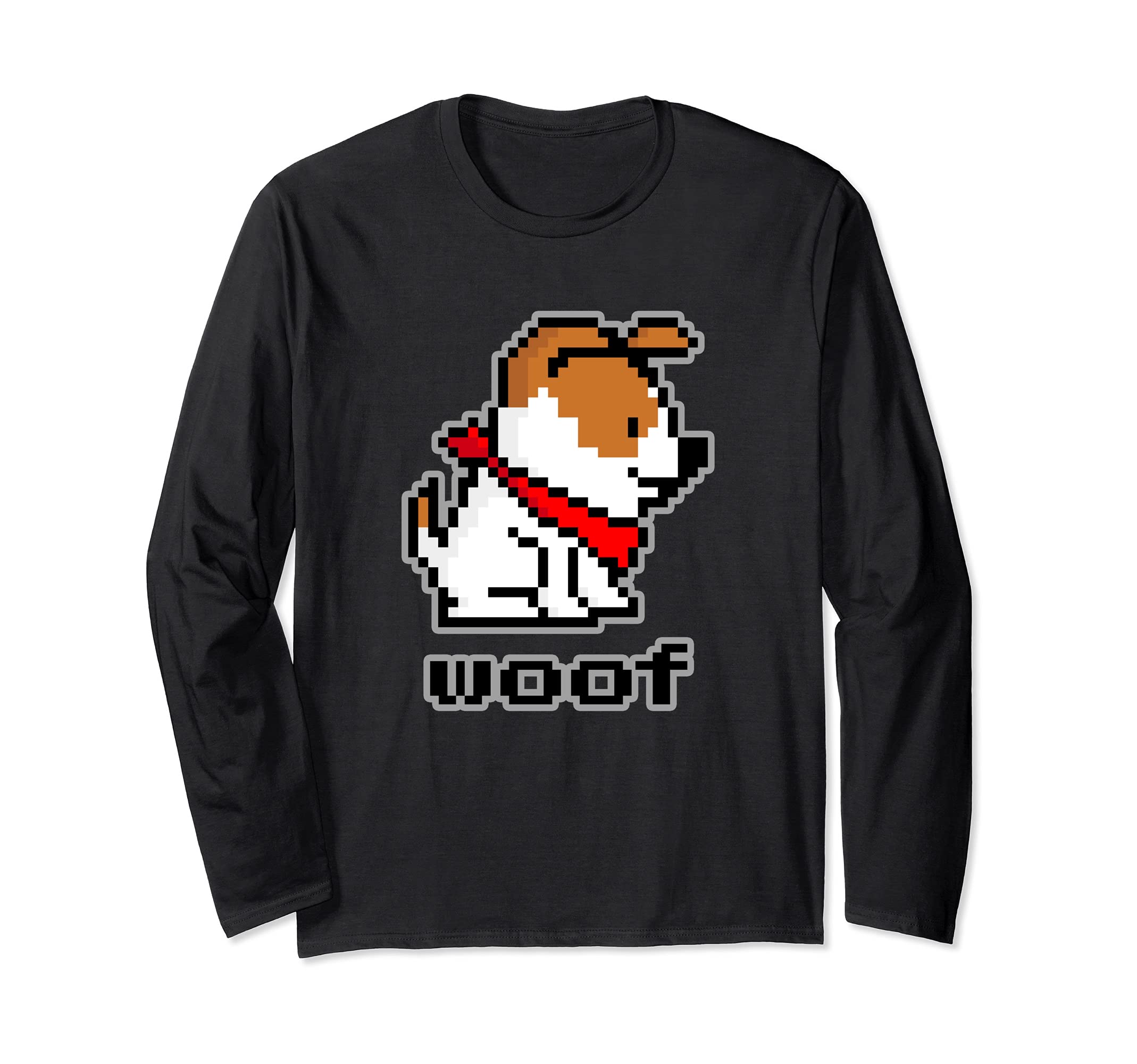 Dog 8-Bit Graphic Woof For Dog Lovers Moms Dads Siblings Long Sleeve T-Shirt