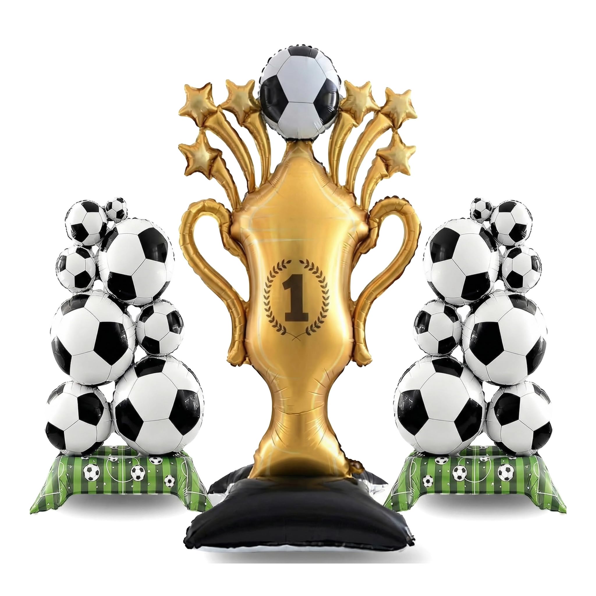 World Cup Football 2026 Party Decorations – Giant Self-Standing Trophy Balloon (82x150cm) with 2 Standing Soccer Ball Balloons (56x98cm), Football Theme Party Decor for Birthday & Match Viewing Events