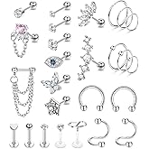 YADOCA Hypoallergenic Conch Piercing Jewelry 16G Helix Tragus Daith Piercing Jewelry Conch Earring Cartilage Earrings for Women Men CZ Stud Hoop Earring 316L Stainless Steel 26 Pcs
