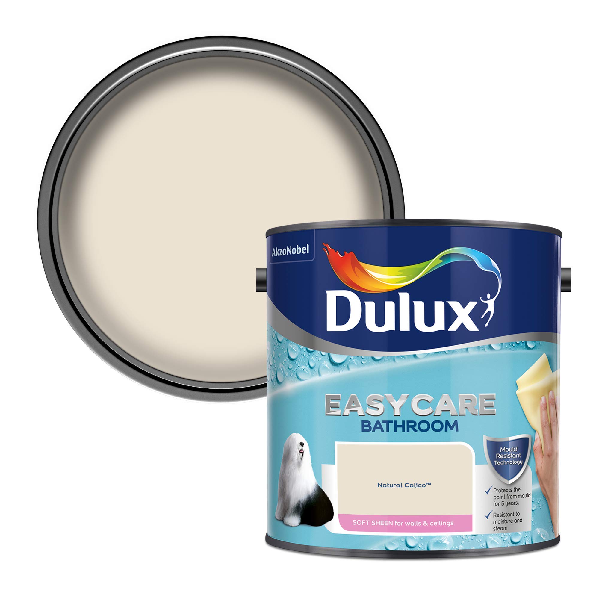 Dulux Easycare Bathroom Soft Sheen Emulsion Paint for Walls and Ceilings - Natural Calico 2.5 litres