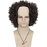 VGbeaty Adult Mens Short Curly Dark Brown Bald Afro Fluffy Wig High Temperature Resistant Synthetic Fibers Breathable Wig Cap Halloween Cosplay Costume Hair