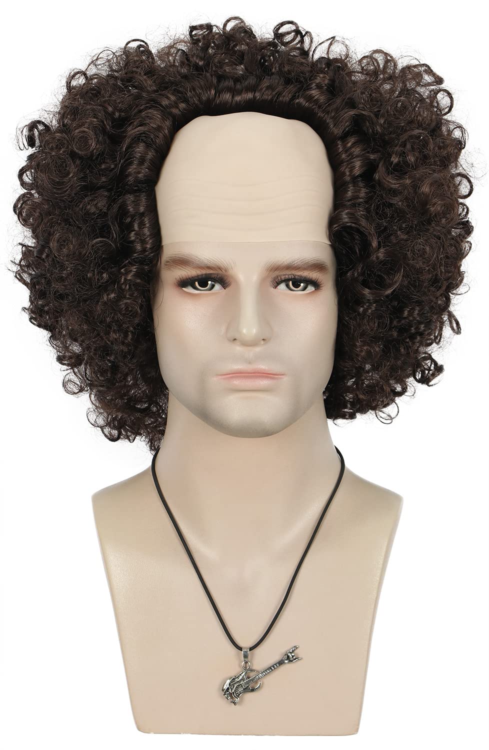 VGbeaty Mens Women Short Wave Dark Brown Rocker Afro Wig Fluffy Bald Head Wig California Halloween Cosplay Anime Costume Wig
