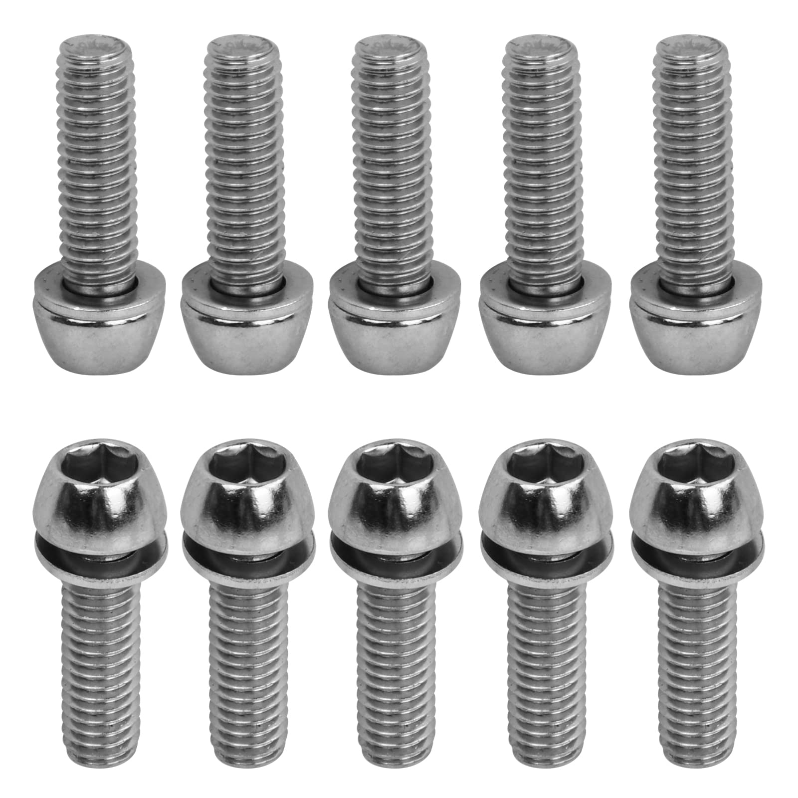 Daelesr 10 Pcs Bicycle Stem Bolts, M6 x 20mm Bike Stem Fixed Screws with Washers, 4 Colors Bike Disc Brake Caliper Bolts, Handlebar Stem Screws for Road Mountain Bike (Silver)
