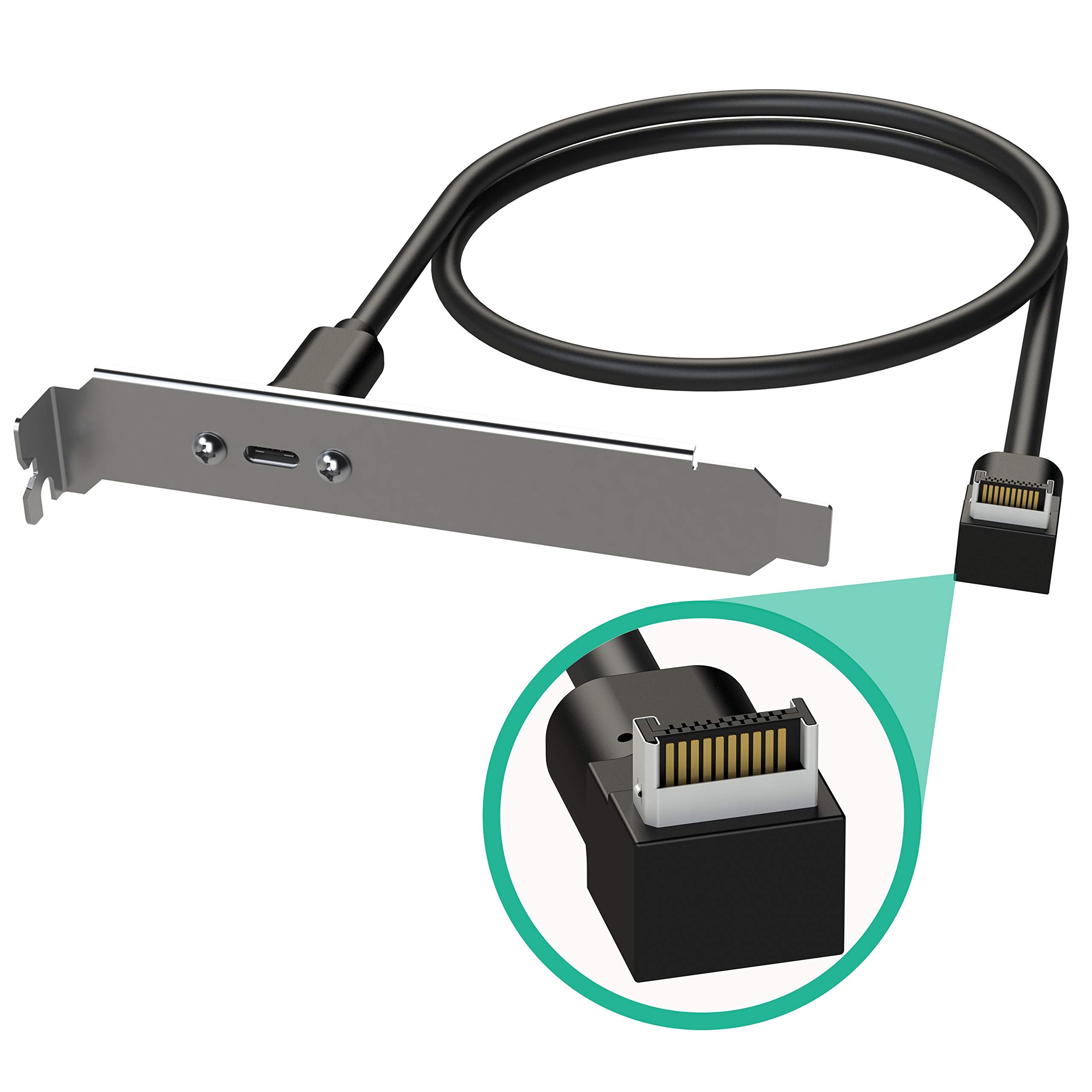 LINKUP - USB3.2 Gen2 2x2 20Gbps USB-C Type Internal Panel Cable Mount Motherboard Header Extension Adapter┃20-Pin A-Key Male with Cover to USB-C Female Connector with PCI Bracket - Right Angle - 100cm — image 1