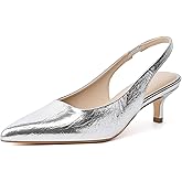 Wonvatu Kitten Heels for Women Closed Pointed Toe Kitty Slingback Dressy Low Heeled Pumps Fashion Casual Herls Bridal Dress Shoes