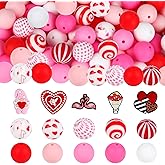Silicone Beads for Valentine's Day,120pcs 15mm Rubber Focal Beads for Pens Keychain Bracelet Lanyard Making Kit