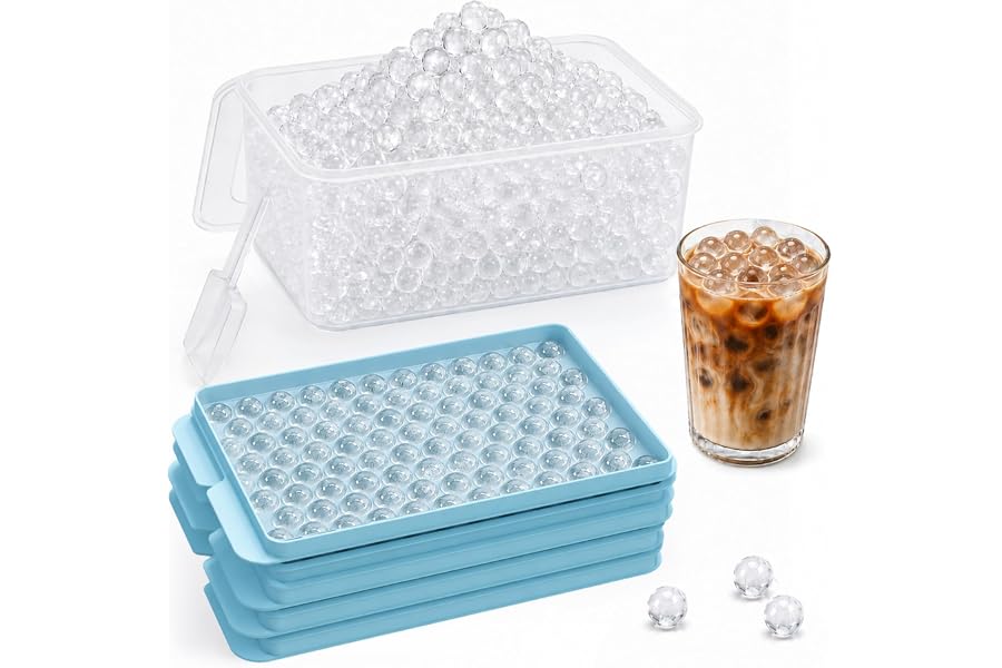 Mini Ice Cube Trays for Freezer with Lid, Tiny Pebble Ice Tray | 0.55" Small Ice Ball Mold, Easy Release, for Water Bottle &