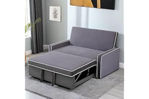 SumKea Pull Out Couch 3 in 1 Sleeper Loveseat 53'' 2-Seater Convertible Sofa Bed with Adjustable Backrest, Perfect for Living Room and Office, Grey