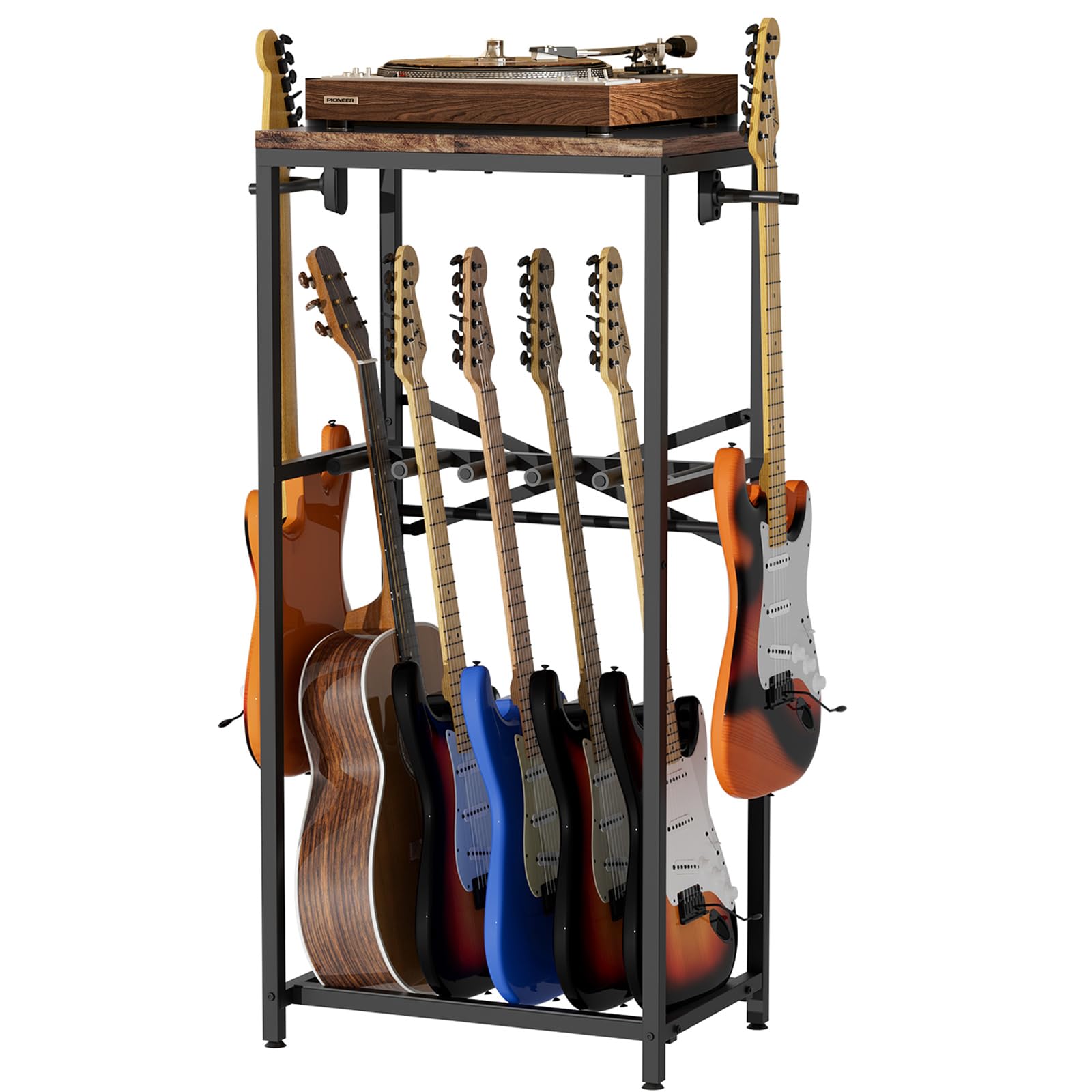Photo 1 of storenization Guitar Stand for Multiple Guitars, Guitar Rack for Acoustic Guitar, Electric Guitar, Bass and Ukulele, Rustic Guitars Display Stand with 2 Guitar Hangers