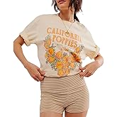 Womens Oversized Vintage Flower Graphic Tees Tops Y2k California Aesthetic Baggy T-Shirts Fruit Coastal Summer