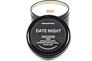 Anchored Northwest - Date Night Travel Tin Candle, 6oz BlackMetal Tin, American Cedar Wood Wick, Hand Poured, Essential Oil Blend 100% Soy Wax, 35+ Hour Burn