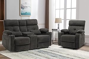 Consofa Recliner Sofa Set for Living Room, 2 Pieces Recliner Furniture Sofa Set, Power Recliner Loveseat and Recliner, Reclining Loveseat with Console and Cup Houlder for Living Room