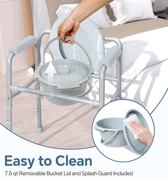 HOMLAND 3-IN-1 BEDSIDE COMMODE CHAIR WITH STURDY DUAL-CROSSBAR SUPPORT CONSTRUCTION, STABLE PORTABLE COMMODE TOILET WITH 7.5QT POTTY BUCKET, 350 LBS BEDSIDE COMMODES FOR SENIORS, SILVER