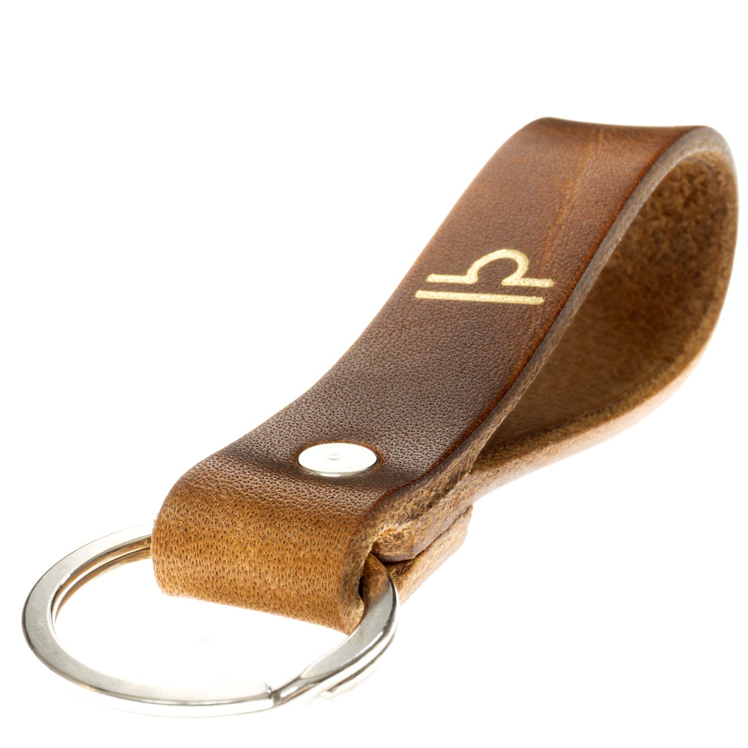 ELBERCRAFT Leather Zodiac Sign Keyring - Handmade Cowhide Leather Charm - Brown, Scale 24/09 - 23.10., 12 cm, Retro — image 1