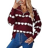 Alsol Lamesa Women’s Half Zip Collar Pullover Long Sleeve Heart Sweater Side Split Knit Sweaters for Women
