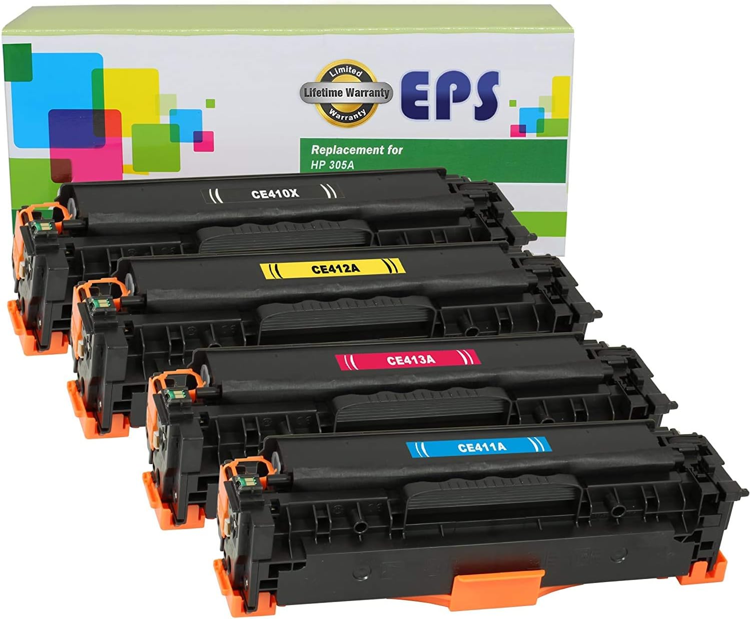 EPS Compatible Toner Cartridge Replacement for HP 305A 305X Laserjet Pro 300 400 Color M451dn, M451dw, M451nw, MFP M475dw, MFP M475dn, MFP M375nw(1B/1C/1M/1Y)