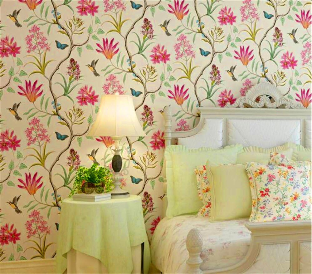 Amazon Co Jp Gdxrb 壁紙レトロアメリカの田舎新鮮な3d庭の花と鳥不織布の壁紙の寝室のリビングルームテレビの壁紙10 0 53 M Color Beige Yellow ホーム キッチン