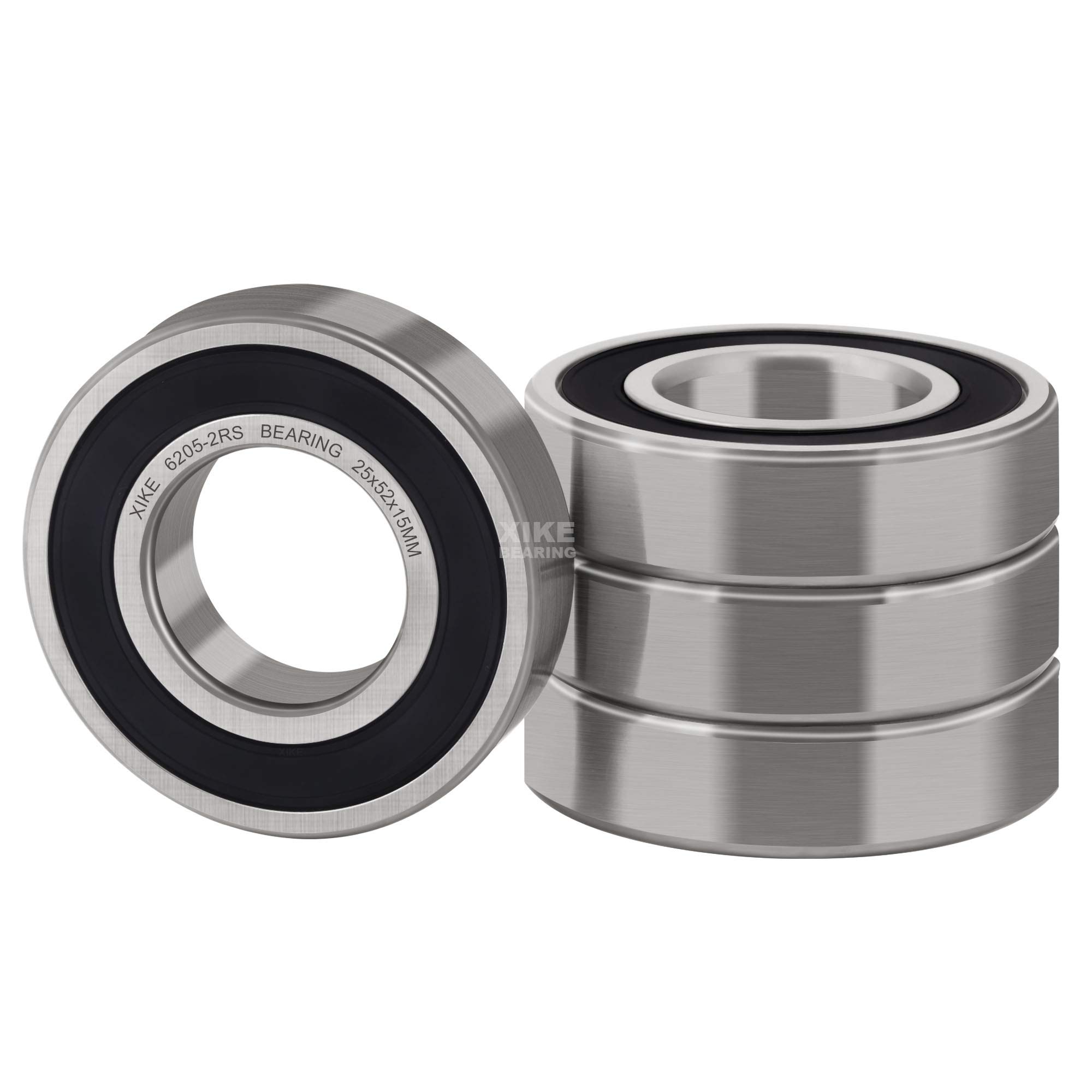 XIKE 6205-2RS Sealed Ball Bearings 25x52x15mm Chrome Steel and Pre-lubricated 6205RS Deep Groove Ball Bearing with Double Rubber Seals, Pack of 4.