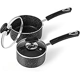 HooJay Nonstick Saucepan Set with Lid, Non Stick 1Qt & 2Qt Sauce Pan Set with Glass Lid Small Pot for Home Kitchen