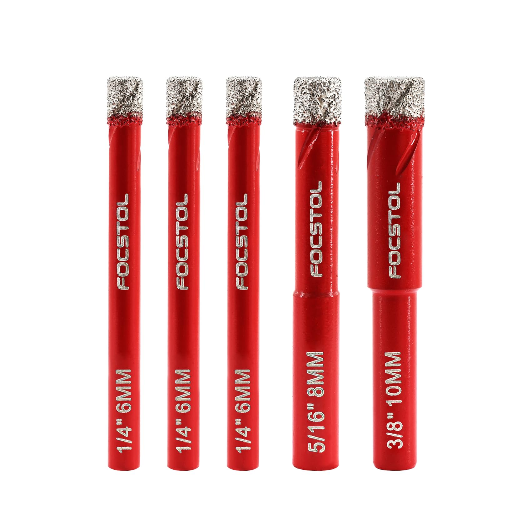 Dry Diamond Drill Bits Set - FOCSTOL 5pcs 6/6/6/8/10mm Diamond Holw Saw Kit with Round Shank for Ceramic Porcelain Tile Marble Granite — image 1