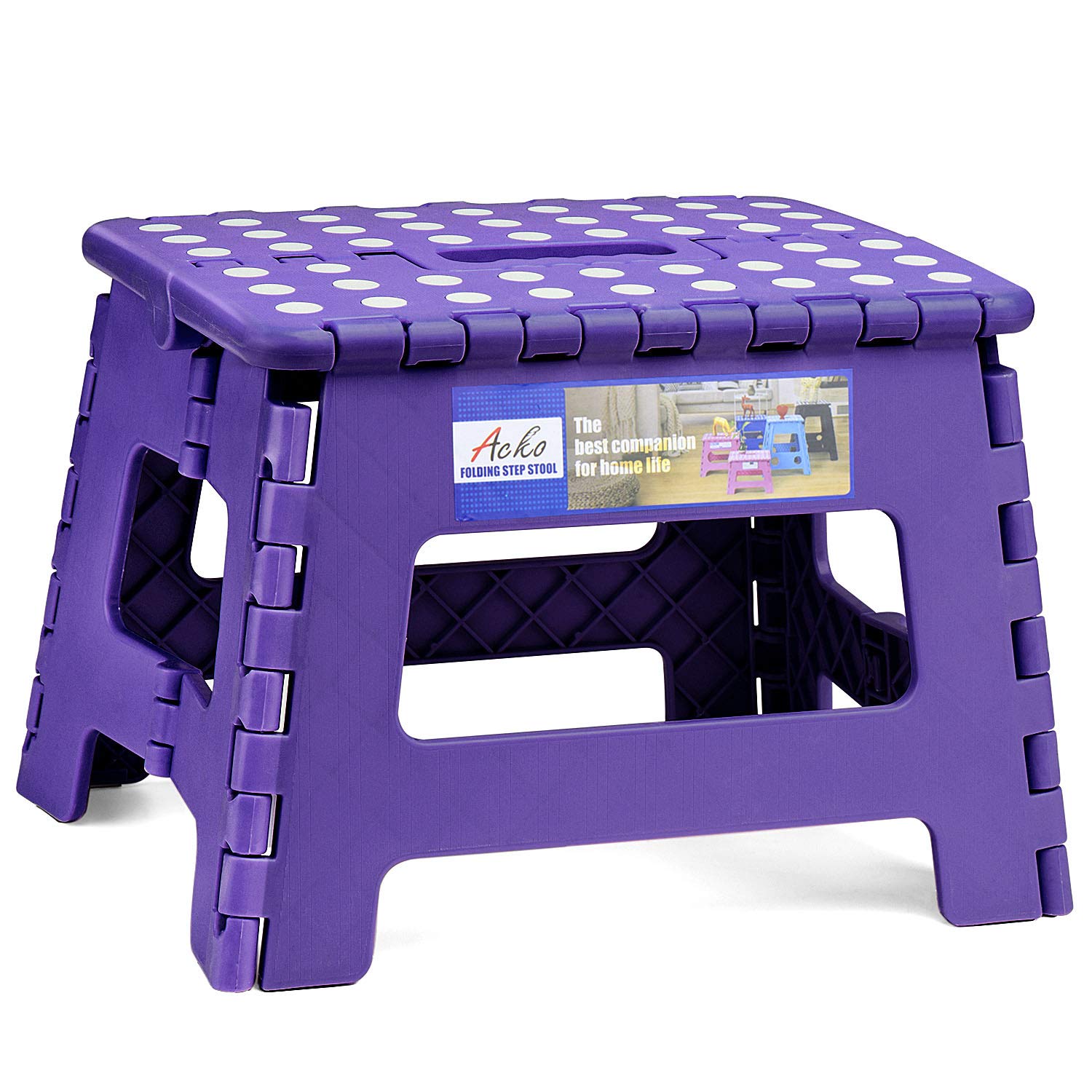 ACSTEP Acko Folding Step Stool Portable Collapsible Plastic Step Stool,9 inch Foldable Step Stool for Kids,Non Slip Folding Stools for Kitchen Bathroom Bedroom (Purple)