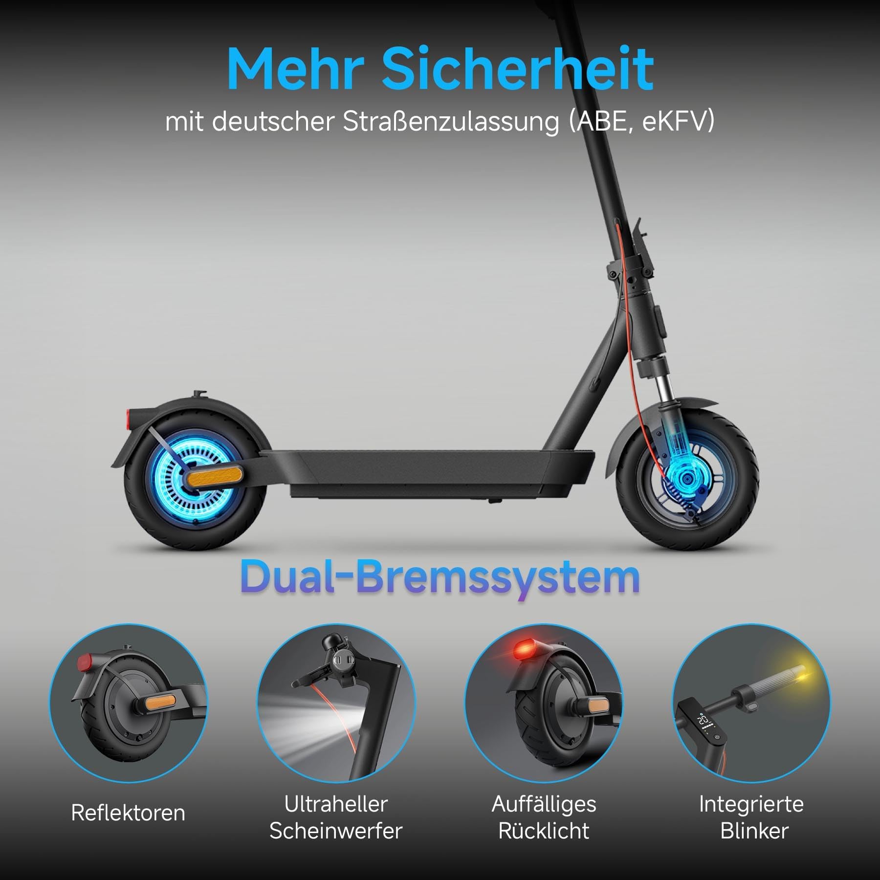 Xiaomi 5 E-Scooter mit Straßenzulassung (max. 20km/h, bis zu 60km Reichweite & 18% Steigung, Federung vorne, 10" Luftreifen, Blinker, Dual-Bremssystem, App) 7
