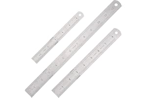 Elisel 3 PCS Stainless Steel Ruler Set with Inch and Metric Graduation, 12 Inch, 8 Inch and 6 Inch(Silvery)