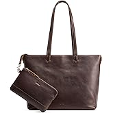 S-ZONE Leather Tote Bag for Women Large Shoulder Bag Work Top Handle Handbag Satchel Purse 2Pcs Set