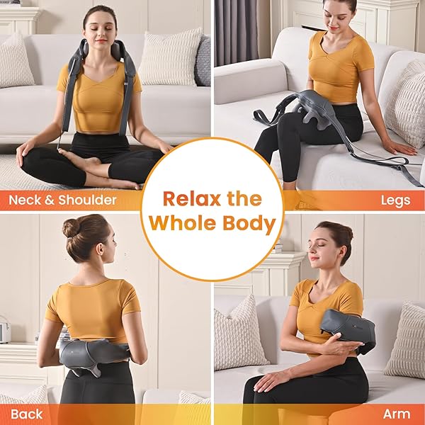 WOOMER NECK MASSAGER WITH HEAT FOR PAIN RELIEF DEEP TISSUE—VITALITY & RELAX MODES, 2 INTENSITY&HEATING LEVELS, FOR NECK, BACK, SHOULDER, LEGS, WEARABLE BACKPACK DESIGN, GIFT BOX
