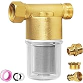 40 Micron Reusable Sediment Filter, Brass Inline Water Filter, Compatible with 1/2" NPT & 3/4" GHT, Sediment Filter for Washer, Washing Machine, Garden Hoses, High Pressure Washer, Well Water, RV