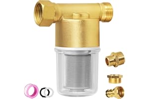 DETOYPAPA 40 Micron Reusable Sediment Filter, Brass Inline Water Filter, Compatible with 1/2" NPT & 3/4" GHT, Sediment Filter for Washer, Washing Machine, Garden Hoses, High Pressure Washer, Well Water, RV