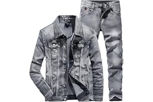 Men's Sets Blue Jean Jackets Suits Multi Pockets Loose Casual Cotton Vintage Street Denim Jacket+Pants For Men