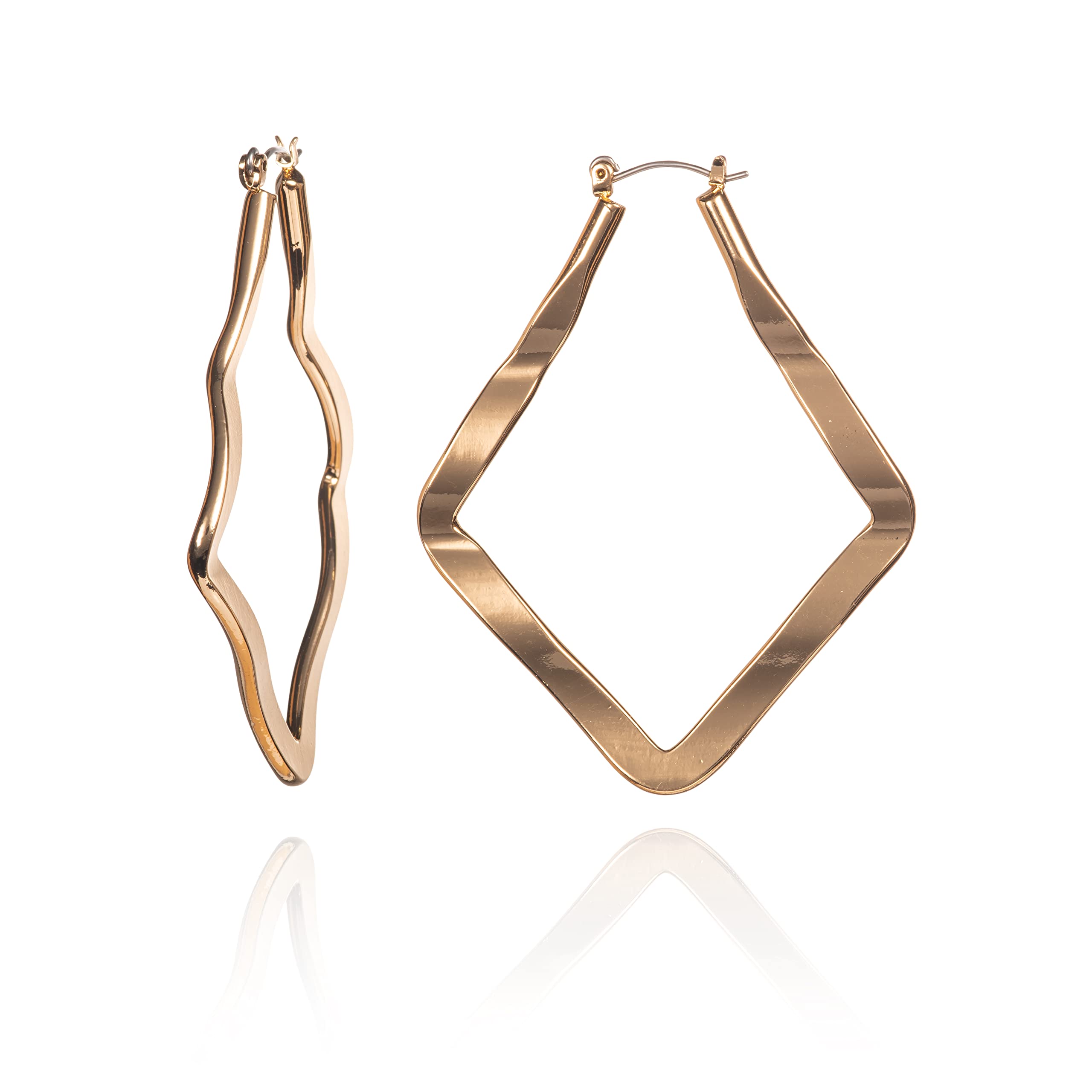 ZAVANA Brass Diamond Shaped Hoop Earrings. Large Gold Statement Earrings for Women. Nickel-free, Lead-free Costume Jewelry.