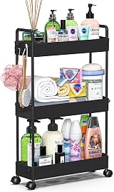 SOLEJAZZ 3-Tier Slim Rolling Storage Cart Black Plastic Stainless Steel view 8