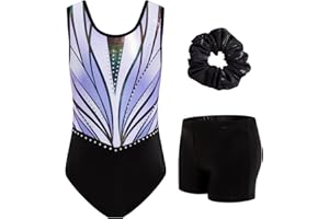 JiAmy Gymnastics Leotards for Girls, Sparkling Girls Gymnastics Outfits with Shorts for Kids 3-12 Years