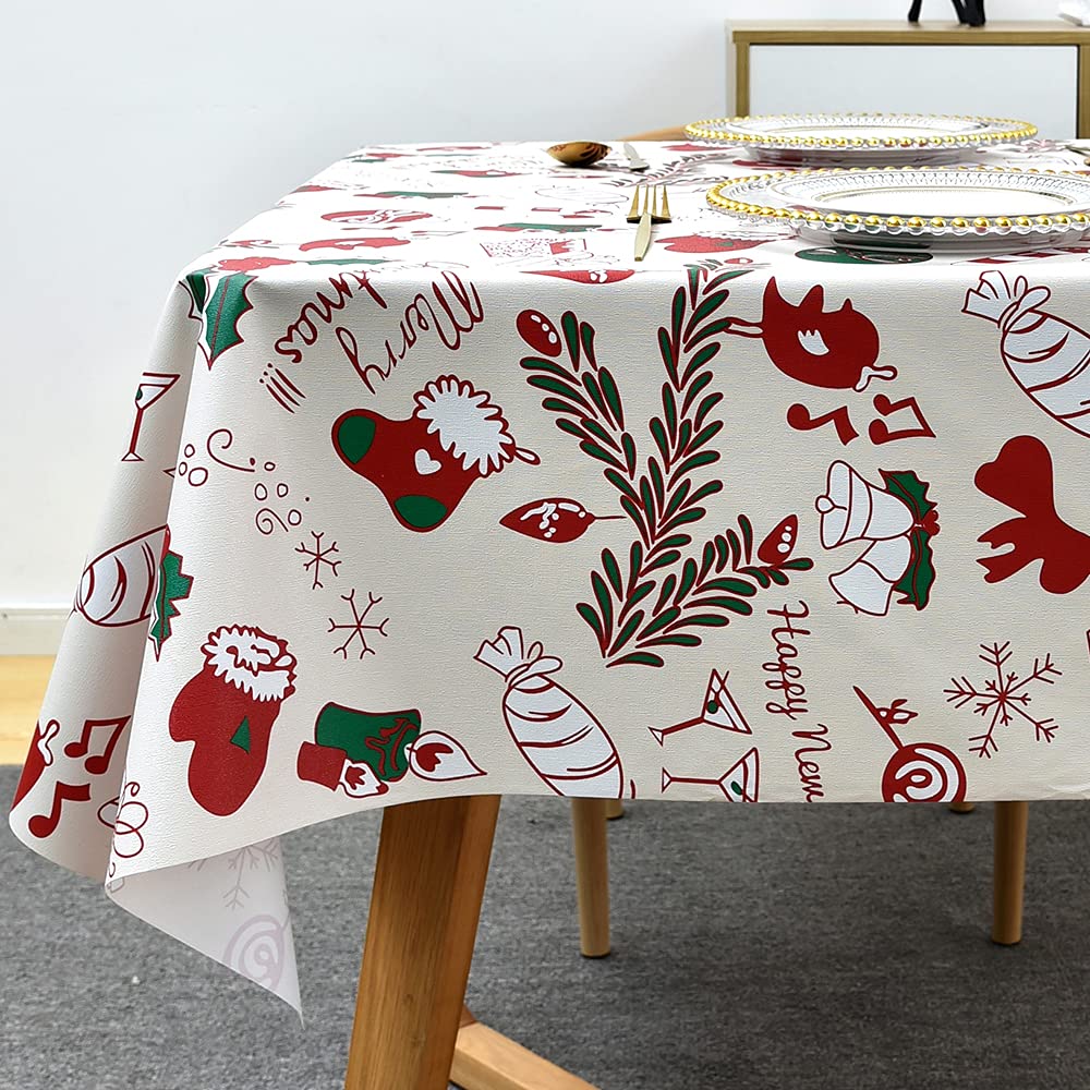 Plenmor Christmas Table Cloth Wipeable Christmas Tablecloth Xmas Plastic Wipe Clean Waterproof Rectangular Table Cover Decorations for Kitchen Picnic Outdoor Indoor (137 x 185 cm) — image 1