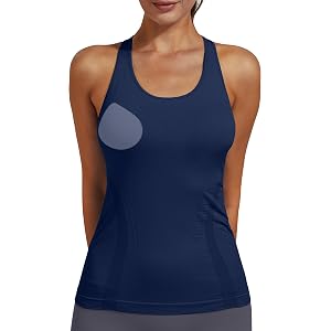 Women's Seamless Side-Ruched Racerback Tank Top | Built in Bra, Slim Fit Yoga Athletic Shirt, Sports Bras, Padded, Extremely