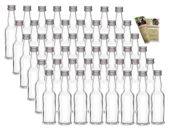 40 leere Mini Glasflaschen 'Lang' 40 ml Glasflaschen kleine Flaschen incl. Schraubverschluss und 28-seitige Rezeptbroschuere,